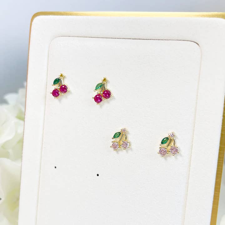 Melange Blanc - Wholesale Stud/Post Earrings - E103 cherry studs, fruit earrings, cherry stud earrings