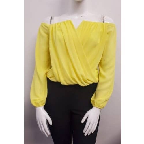 Curve Market - Wholesale Blouse - Women's - PLUS SIZE CHIFFON OFF THE SHOULDER SURPLICE TOP16