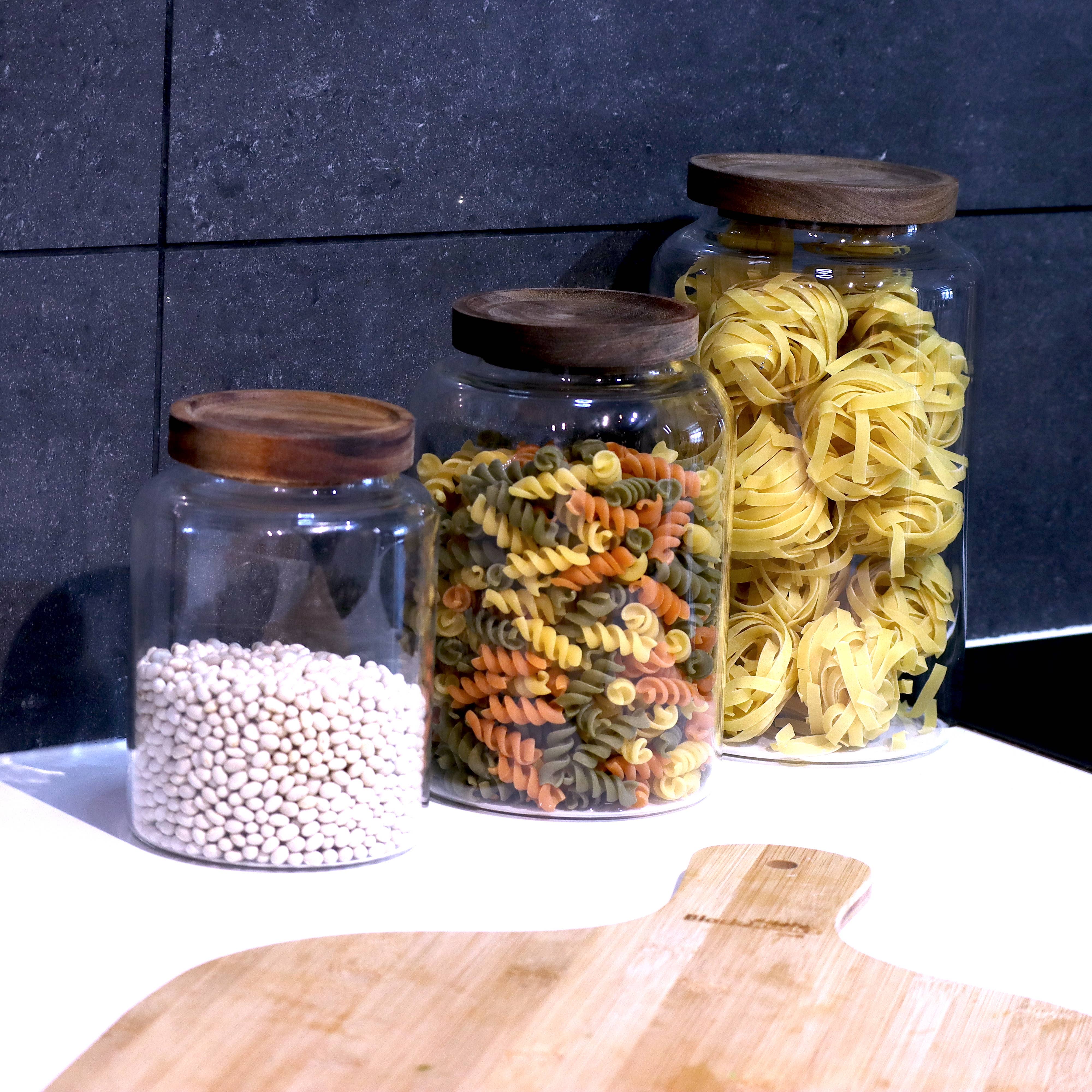 Mrs Green's Eco Store Ltd - Wholesale Jar - Glass Kitchen Pantry & Storage Jars with Acacia Lids1