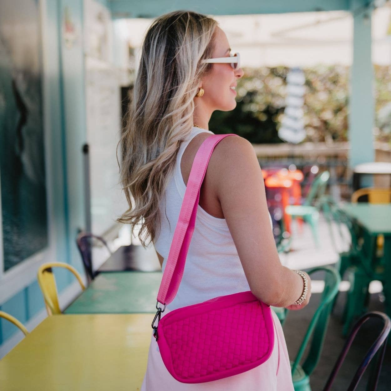 Hot Pink Woven Crossbody Bag Wholesale for wholesale on Faire0