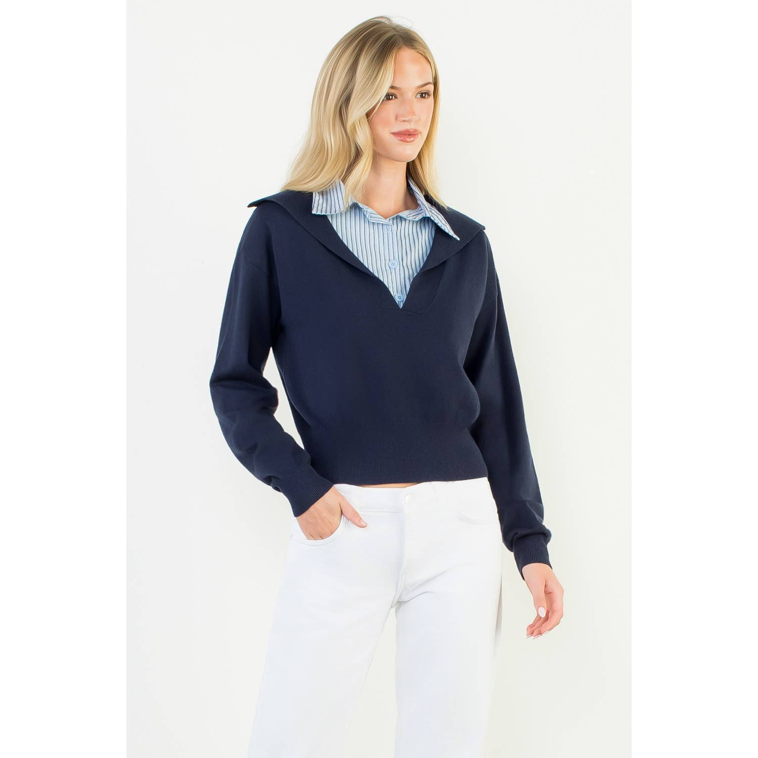 BLU NAVY Maglione a Collo Alto in Maglia in vendita all'ingrosso su Faire6