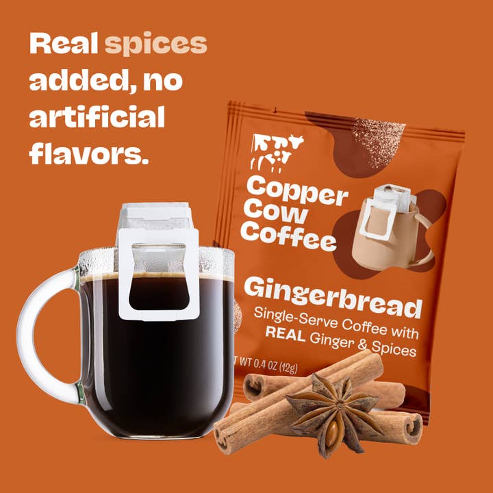 Copper Cow Coffee - Wholesale Ground coffee - Coffee - Gingerbread Pour Over Coffee (8ct) I 6 pack case3