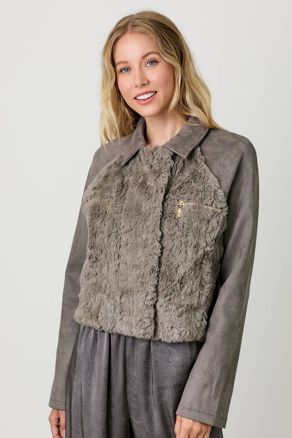 Mystree – wholesale Jacket – Women's – 60873 Fur Mixed Suede Jacket1