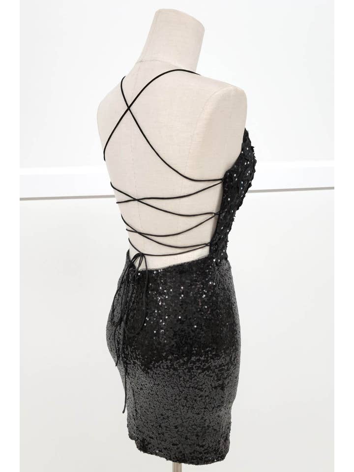 Chicas - Wholesale Dress - Women's - Bodycon Sequin Mini Dress With Flowers and Straps C80719