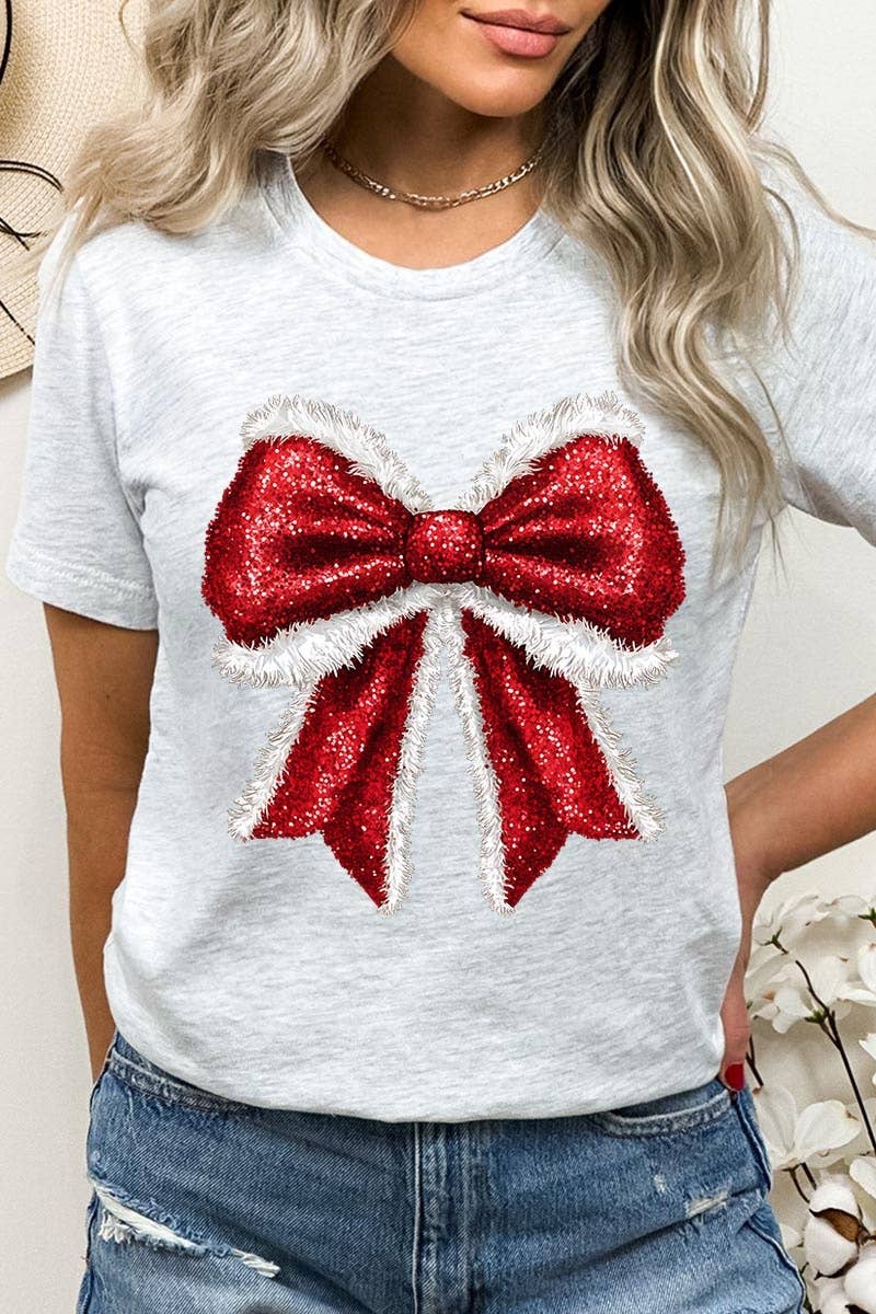 COLORBEAR – wholesale T-shirt (graphic) – women's – Christmas Santa Bow Graphic Tee0