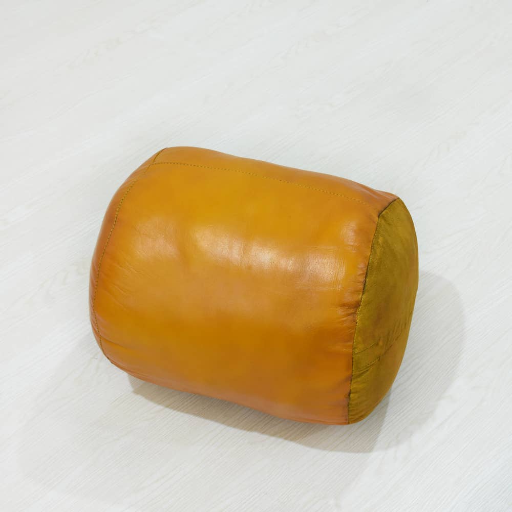 BBH Homes LLC - Wholesale Pouf - Solid Handmade Leather Round Pouf Mustard Color BBH Homes13