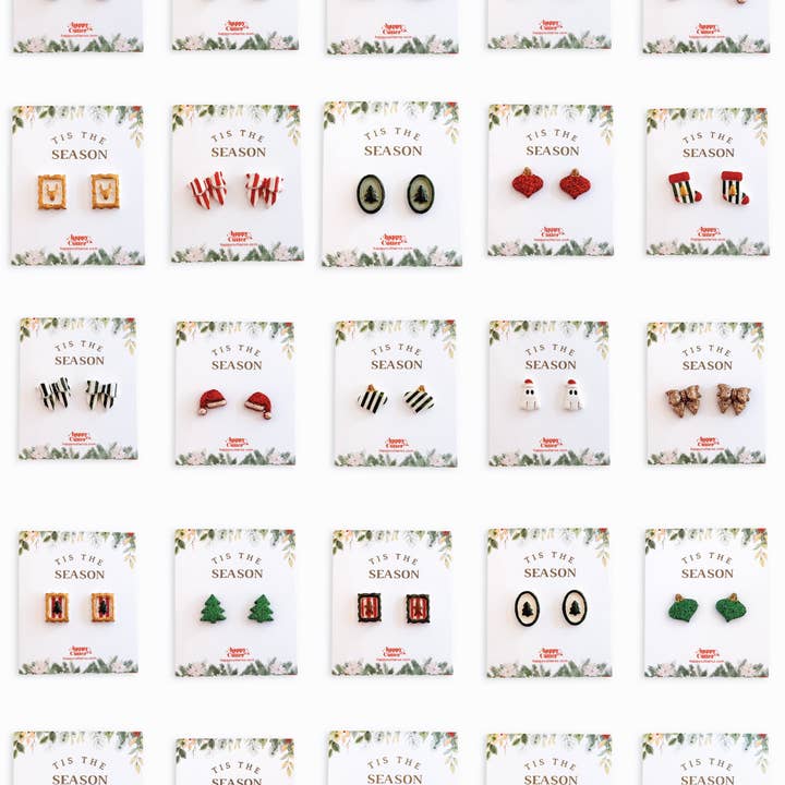 Happy Cutter Co - Wholesale Stud/Post Earrings - Christmas Studs - Sage Green Oval Holiday Tree Earrings5