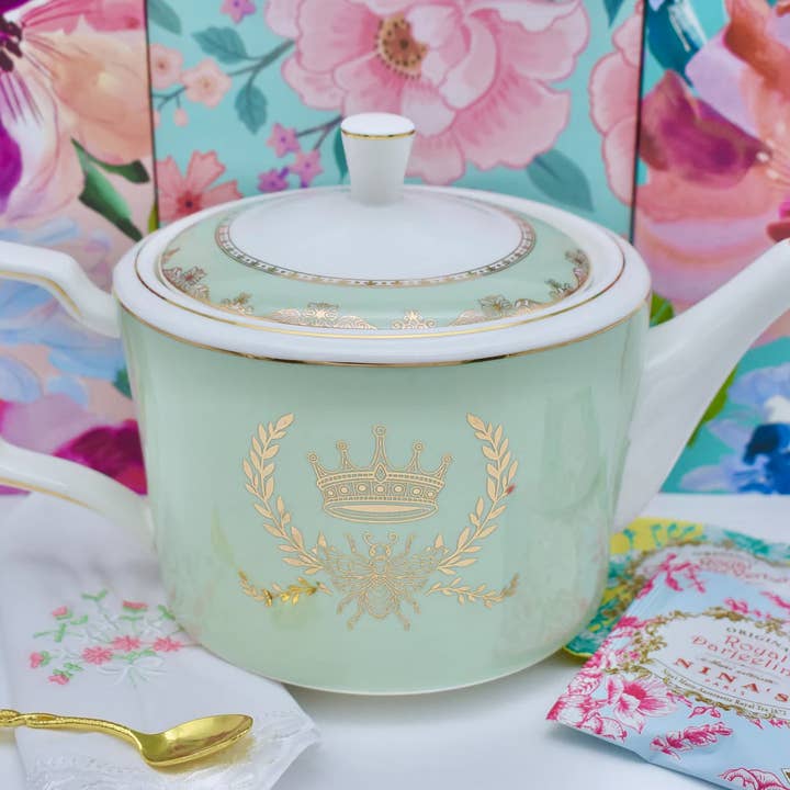 All Little Cute Things - Wholesale Tea Pot - Teapot Regency Gold Decal Queen Bee Mint Green1
