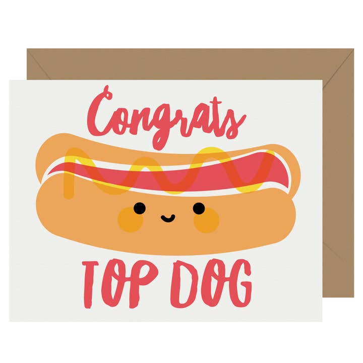 Cutie Kawaii Top Dog Congratulations Letterpress Card for wholesale by Letterpress Jess