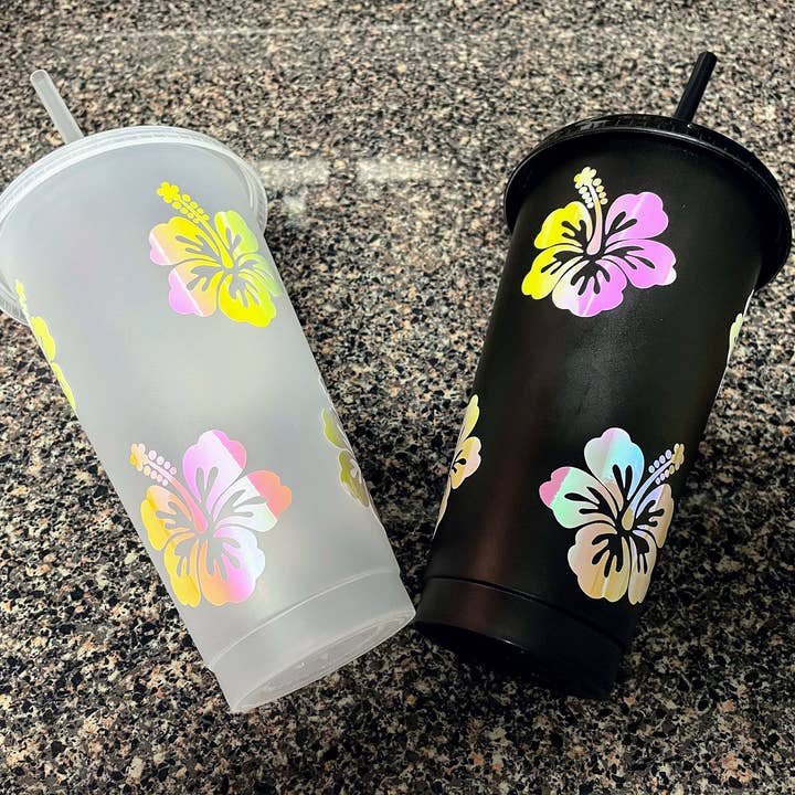 Bicchiere da caffè senza marchio olografico ibisco, Tazza Starbucks che cambia colore fiore, Bicchiere Starbucks non di marca, Ibisco che cambia colore per la vendita all'ingrosso da parte di Cre8tionsByCaitlynn