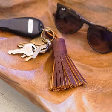 Leather Tassel Key Chain (Handmade) for wholesale by Repurposed on Purpose