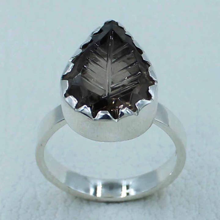 Smoky Quartz Leaf Shape Silver Ring for wholesale by Silvex Jewelry