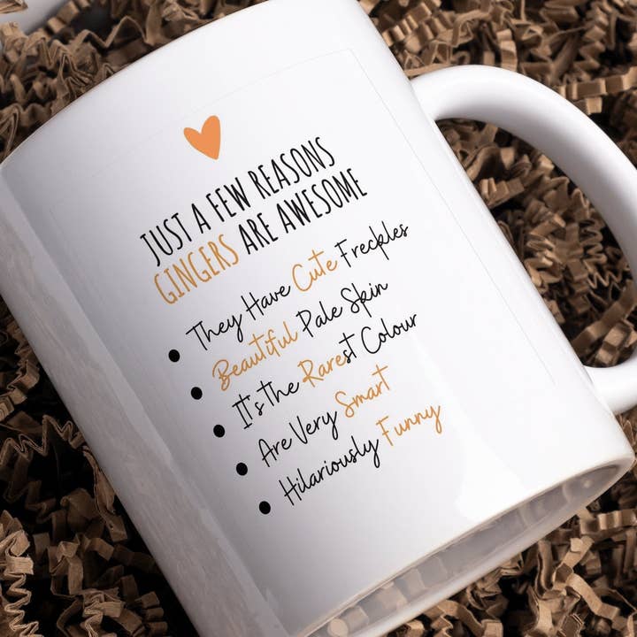 Just A Few reasons Gingers are awesome mug, can be personalised for your own words or use ones in image for wholesale by Giftieness