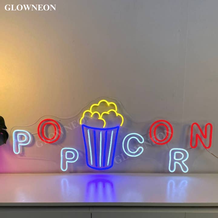 Glow Neon - Wholesale Neon sign - Cinema Popcorn Neon Sign, Popcorn Movie Bar Open Wall Decor2