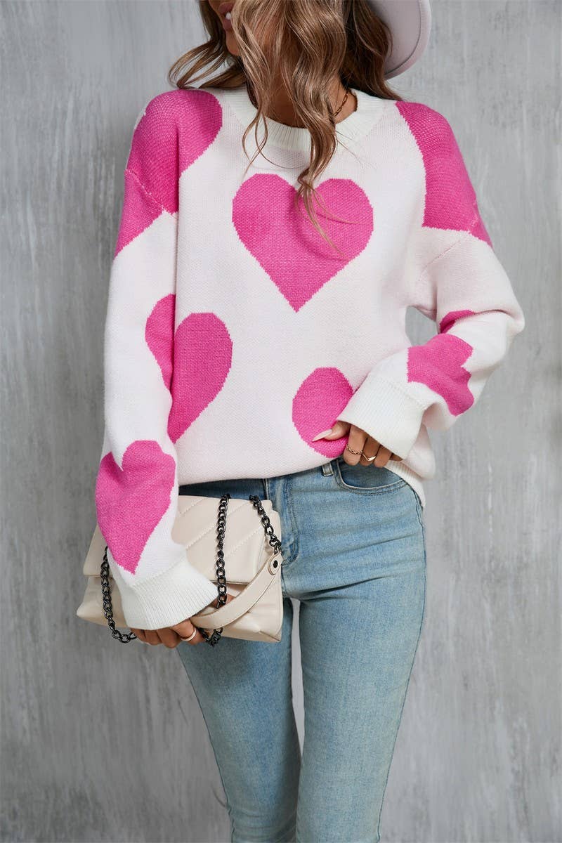 NINEXIS - Wholesale Knit Sweater - Women's - CWOSWL5758_VALENTINE'S DAY ROUND NECK HEART KNITTED SWEATER
