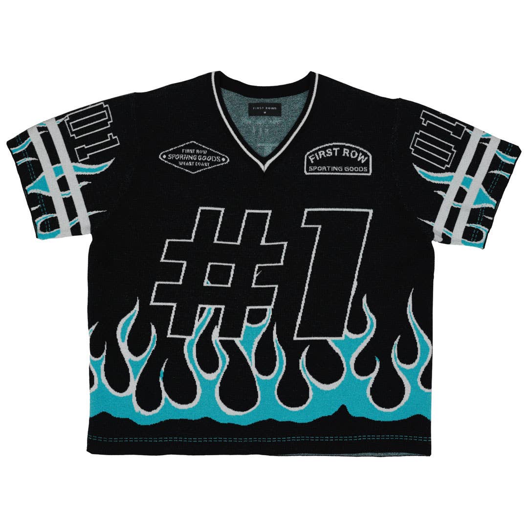 Black FLAME VARSITY JACQUARD KNIT TEE for wholesale on Faire0