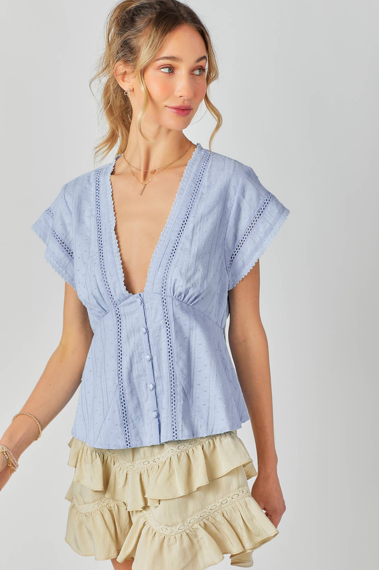 BABY PINK - Wholesale Knit Top - Women's - Lace Combo Peplum Top25