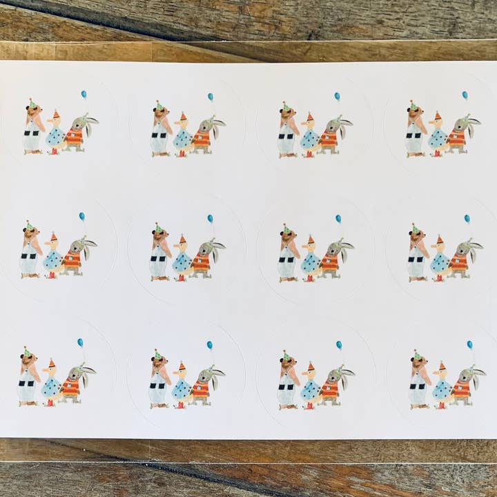 Kids party round sticker pack of 12 for wholesale by Elle Bee Art Studio