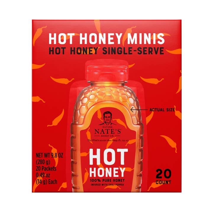 Nature Nate's HOT Honey Minis, 20ct Box for wholesale by Nate's Honey