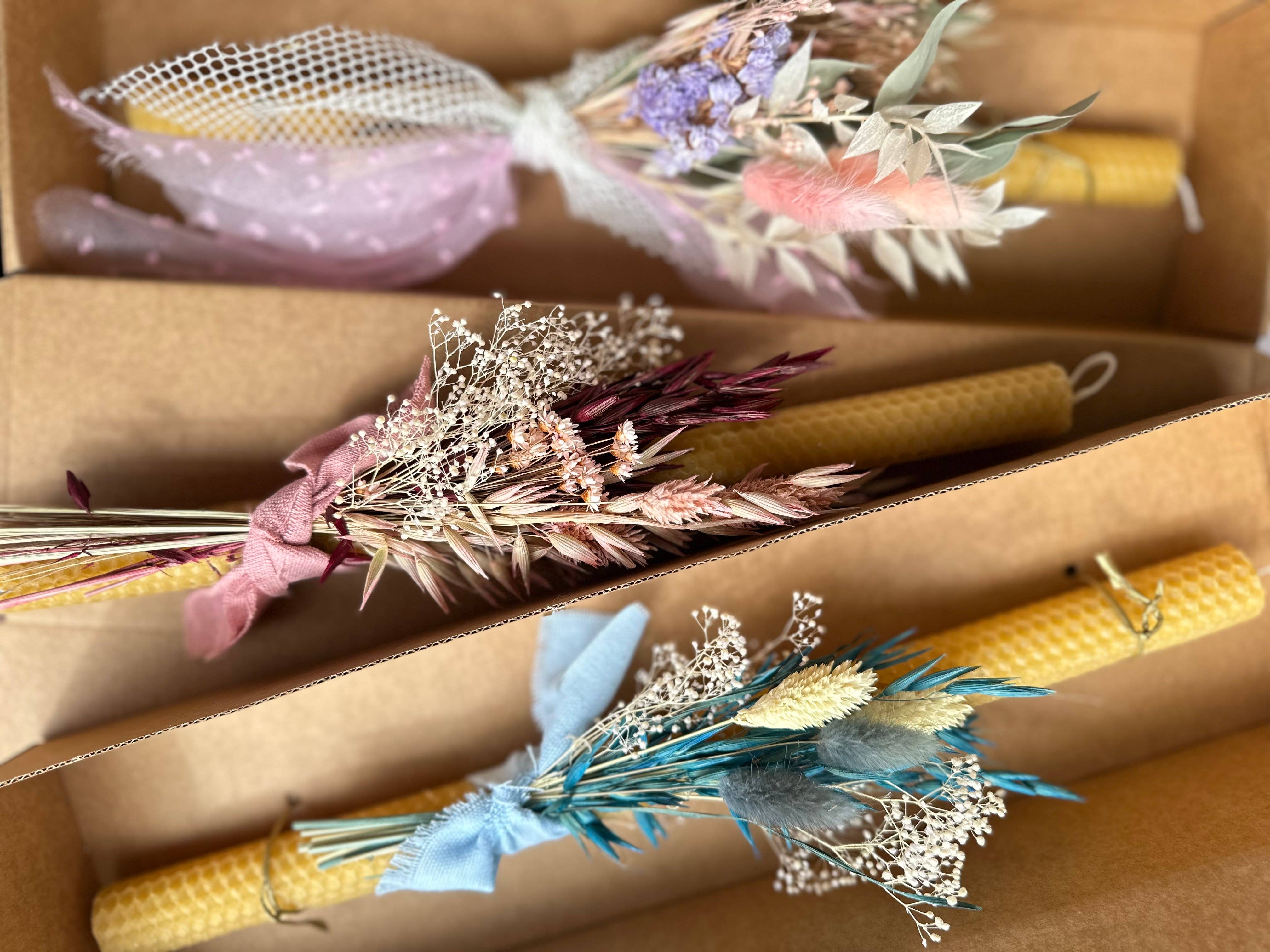 Nema Concept – Vela/castiçal cónico por atacado – Velas de cera de abelha para Páscoa com flores secas13