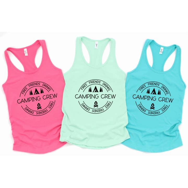 Camping Crew Racer Back Tank Top for wholesale by Quality Time Designs Co