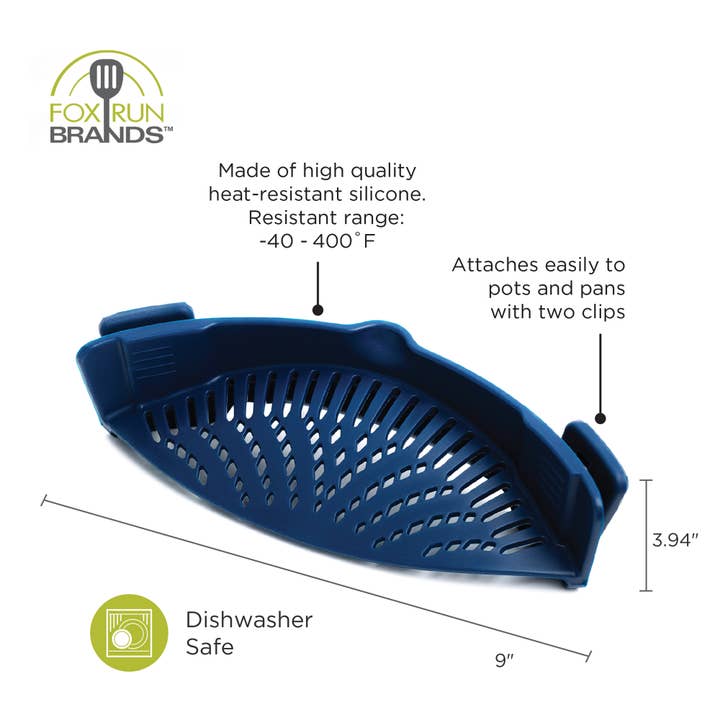 Fox Run Brands - Wholesale Kitchen Tool/Gadget - Fox Run Silicone Clip On Pot Strainer, 9” x 3.8” x 2.4”