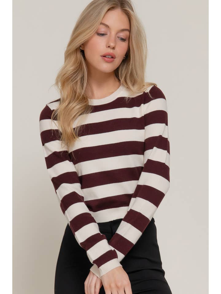 Active Basic | Active USA - Wholesale Knit Sweater - Women's - Long Sleevv Crew Neck Stripe Fitted Sweater16