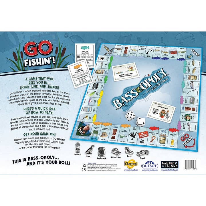 Outset Games and Cobble Hill Puzzles - Wholesale Board Game - Bass-Opoly Board Game, by Late for the Sky