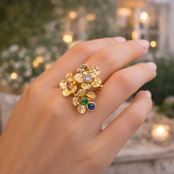 Bague acier fleurs et strass pour la vente par Reference Mode