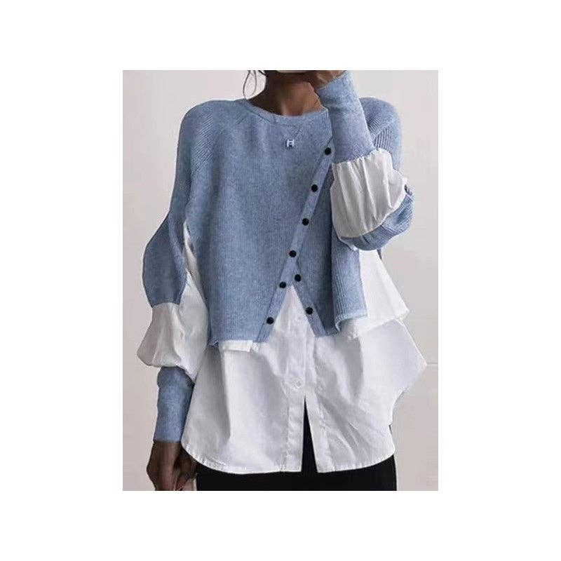 FurDecoration - Vente Pull en maille – femme - Pull décontracté à manches longues et col rond en patchwork2