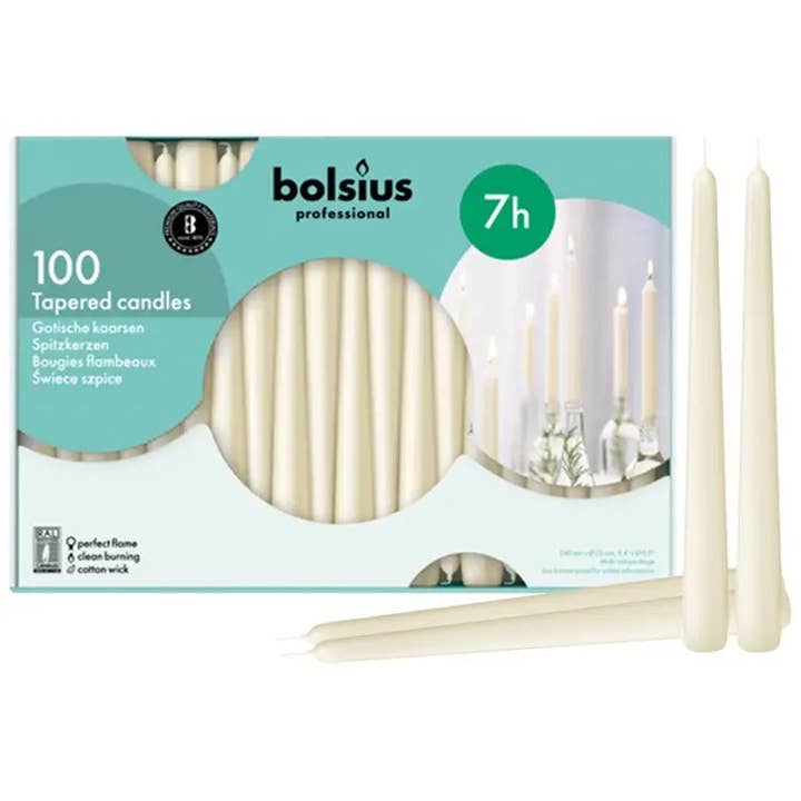 Tall 10 tums koniska ljus 100 Pack - Bröllop- Elfenben för wholesale av BOLSIUS