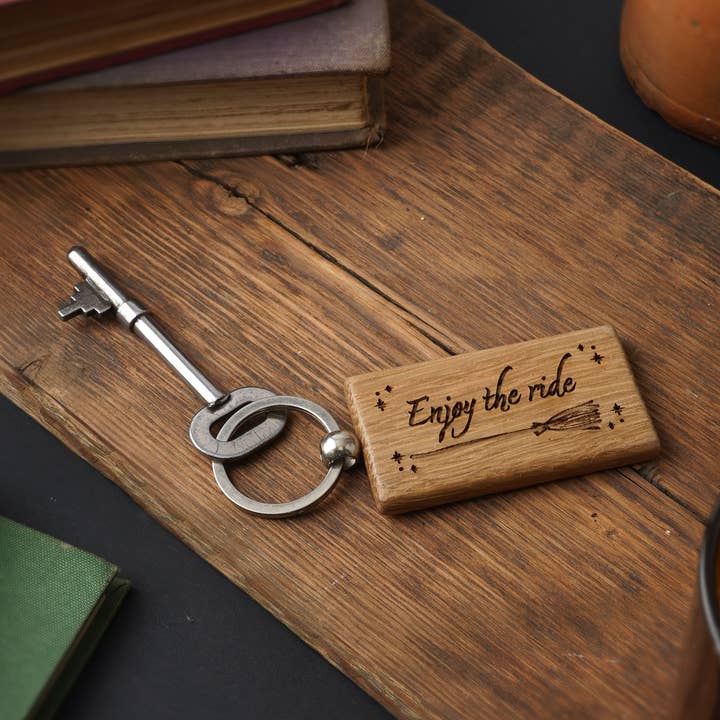 Rectangular Oak Keyring 'Enjoy The Ride' for wholesale by CGB Giftware