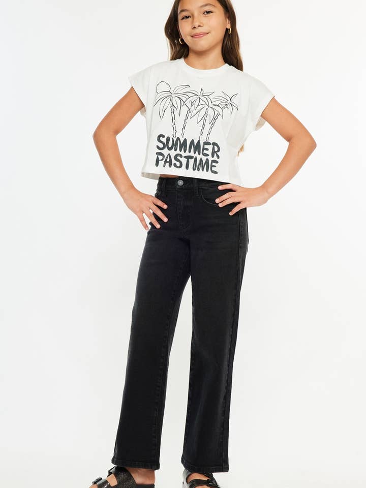 YOUTH HIGH RISE WIDE LEG JEANS-YC70085BK for wholesale by Kan Can USA