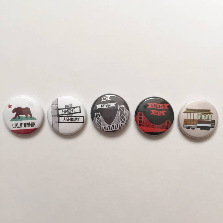 Made by Nilina - Wholesale Lapel Pin/Button - San Francisco 1-inch Buttons California Souvenirs - Assorted