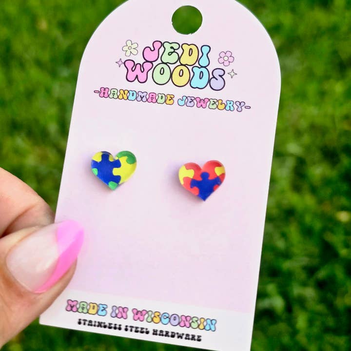 Jedi Woods LLC - Wholesale Stud/post earrings - Autism Awareness - Puzzle Piece Stud Earrings2