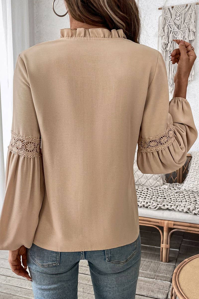 KHAKI CWTBLL3704_AUTUMN SOLID COLOR CASUAL V-NECK TEMPERAMENT SHIR for wholesale on Faire2