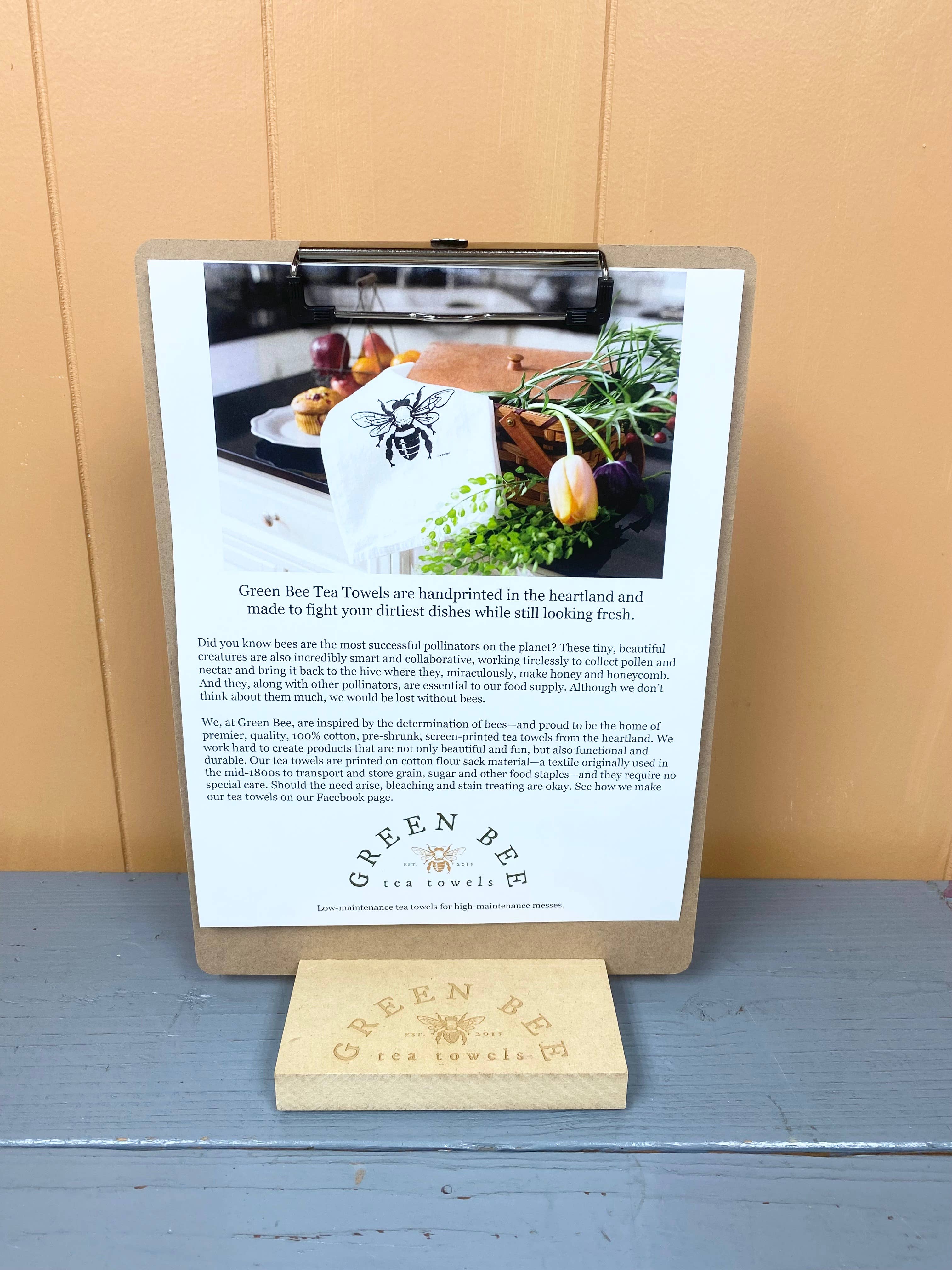 Green Bee Tea Towels - Wholesale Retailer Display - Home & Living - Info Sheet Display | Tea Towel Stand | Counter Top | POS2