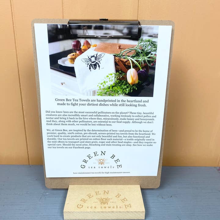 Green Bee Tea Towels - Wholesale Retailer Display - Home & Living - Info Sheet Display | Tea Towel Stand | Counter Top | POS2