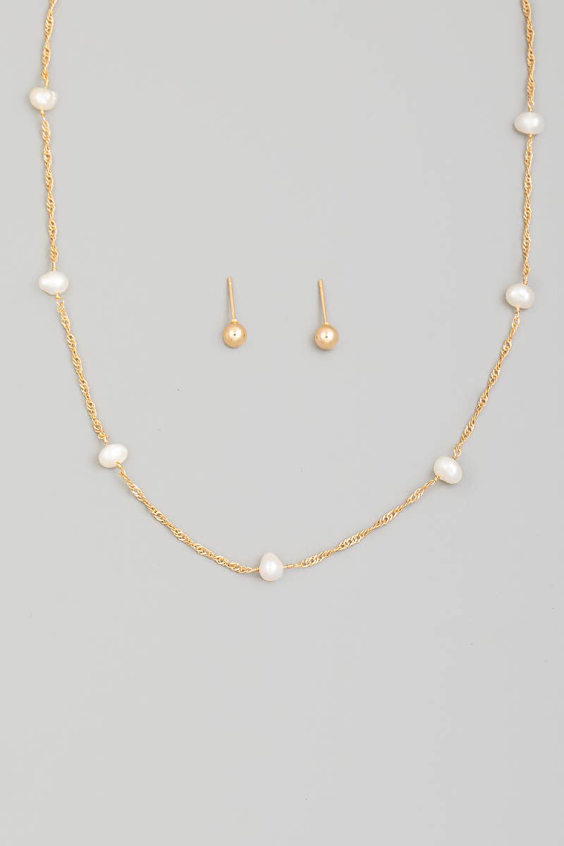 The Looks by Fame Accessories - Wholesale Jewelry Set - Pearly Bead Dainty Chain Necklace Set0