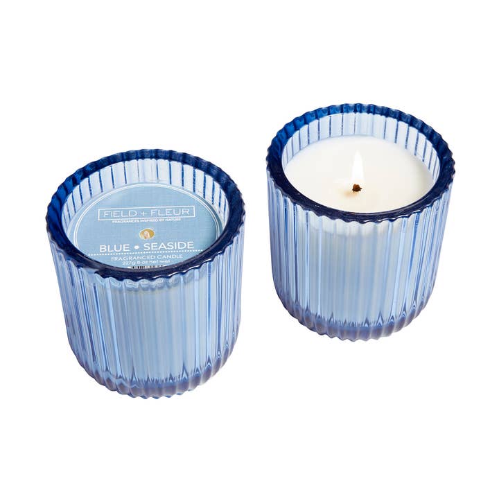 Blue Seaside 1 Wick Colored Glass Candle 8oz. Ctn. 6 for wholesale by Hillhouse Naturals/Field+Fleur