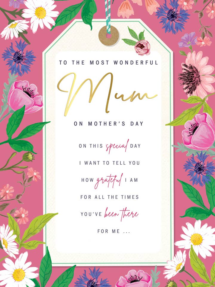 Mother's Day Card, Mum, Flowers & tag for wholesale by Piccadilly Greetings