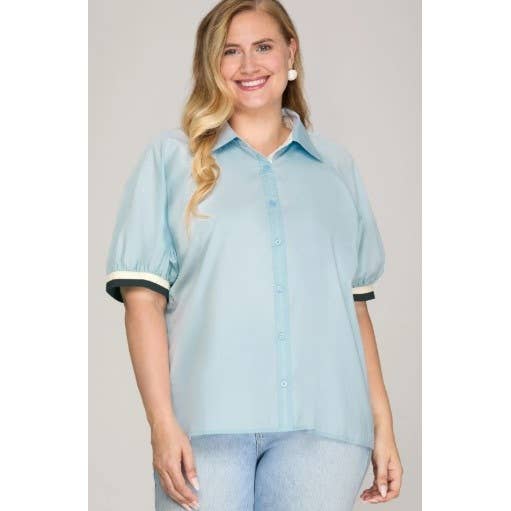 CAMISA PLUS SIZE COM GOLA E BOTÕES E DETALHE DE CONTRASTE por atacado de Curve Market