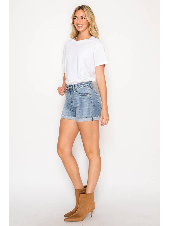 ARTEMIS VINTAGE - Wholesale Shorts - Women's - HIGH RISE CUFFED STRETCH DENIM SHORTS