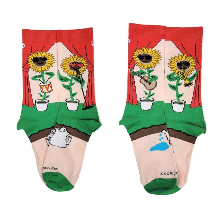Rock'n Sunflower Band Socks from the Sock Panda for wholesale by Sock Panda