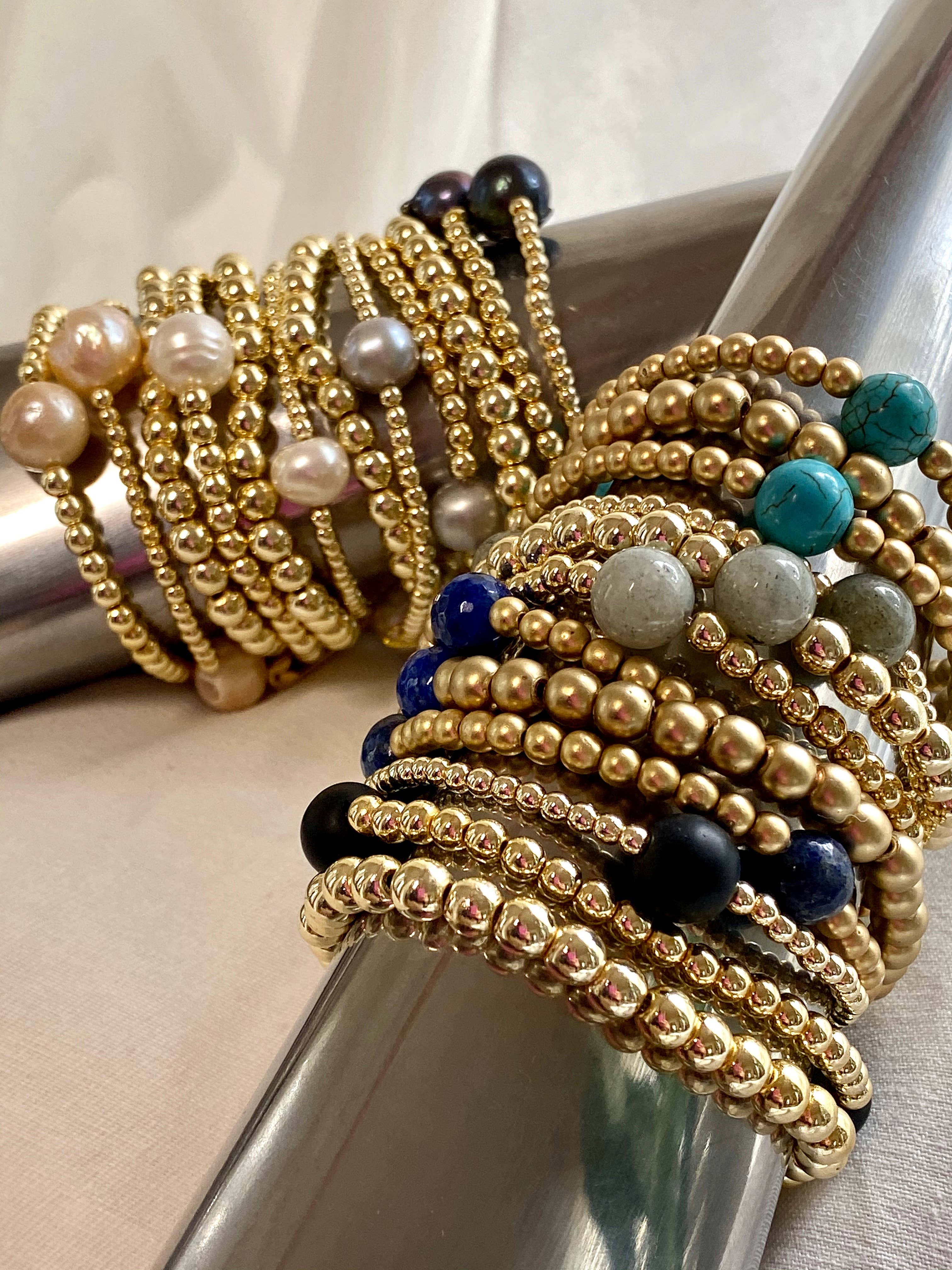 Hila – Pulseira de missangas por atacado – Pulseira de Contas de Hematite Dourada Esperança com Pérolas1