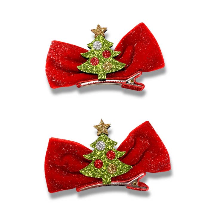 HA3012 VELVET CHRISTMAS TREE BOWS HAIR CLIP for wholesale by Doe a Dear