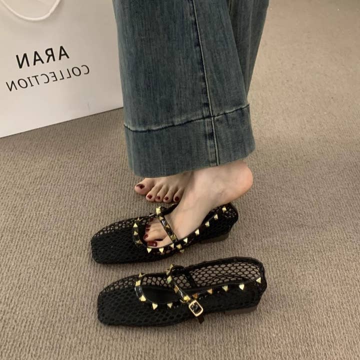 ACCITY - Wholesale Flats - Women's - Women's Hollow Mesh Flats with Stud Detail_CWSHF00927