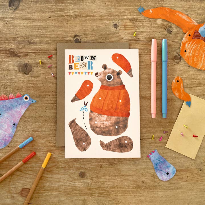 Bear Split Pin Puppet A5 Birthday Greeting Card for wholesale by Emily Nash Illustration Greeting Cards