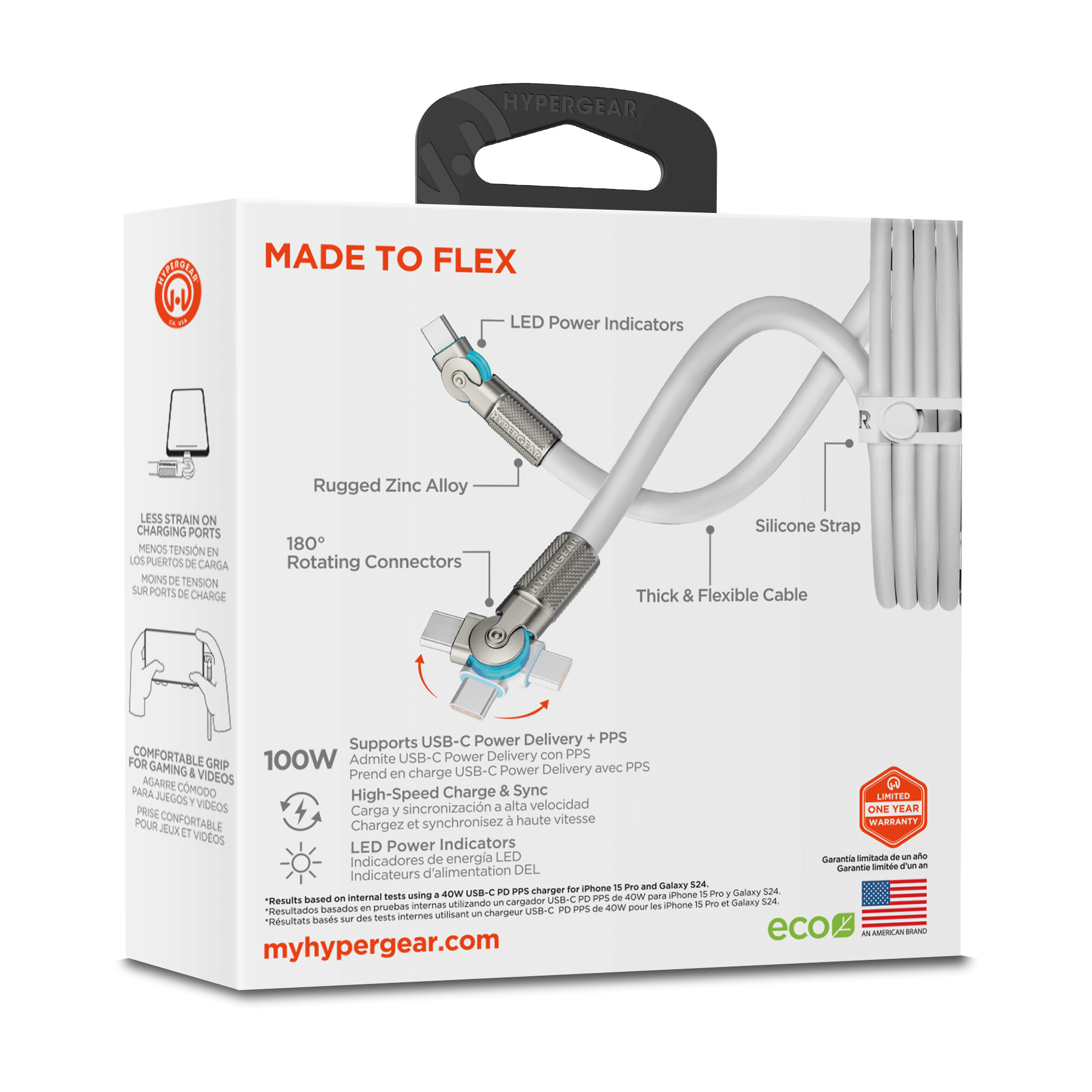 JupiterGear Home – wholesale Charging cable – HyperGear Chunky180° USB-C to USB-C Fast Charge Cable 12ft19