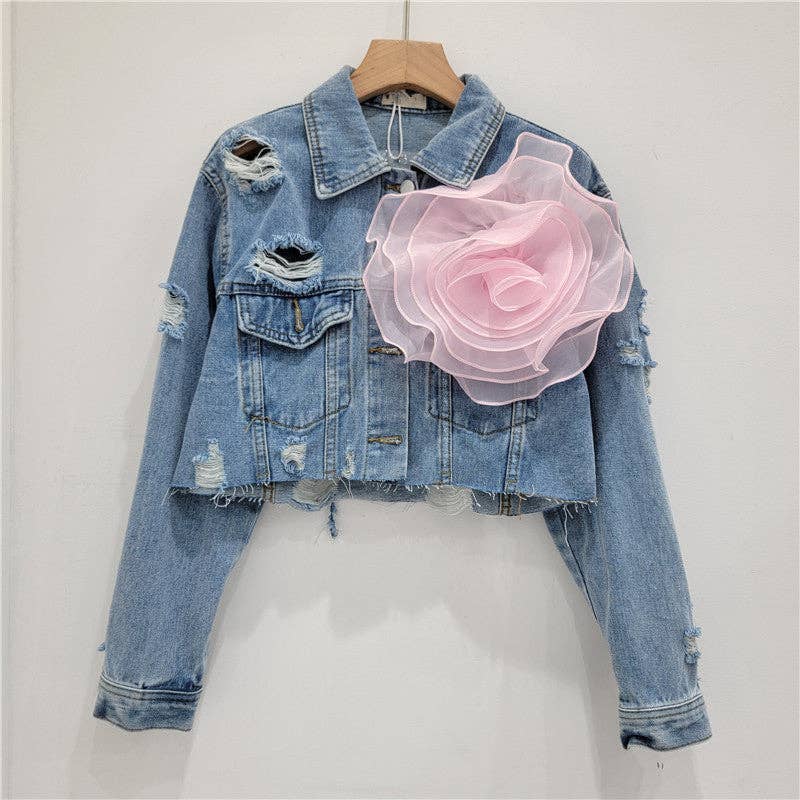 SALINA TRADING INC - Wholesale Denim Jacket - Women's - Distressed Denim Jacket with Floral Design8